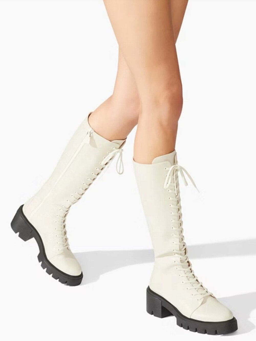 STUART WEITZMAN Ivory Leather Chunky Sole Tall Lace Up Boots SZ 8.5 NEW $1,309